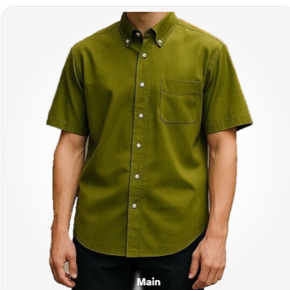 Lane’s Men’s Button Down Shirt Sz L 16-16.5 Green Short Sleeve Pocket